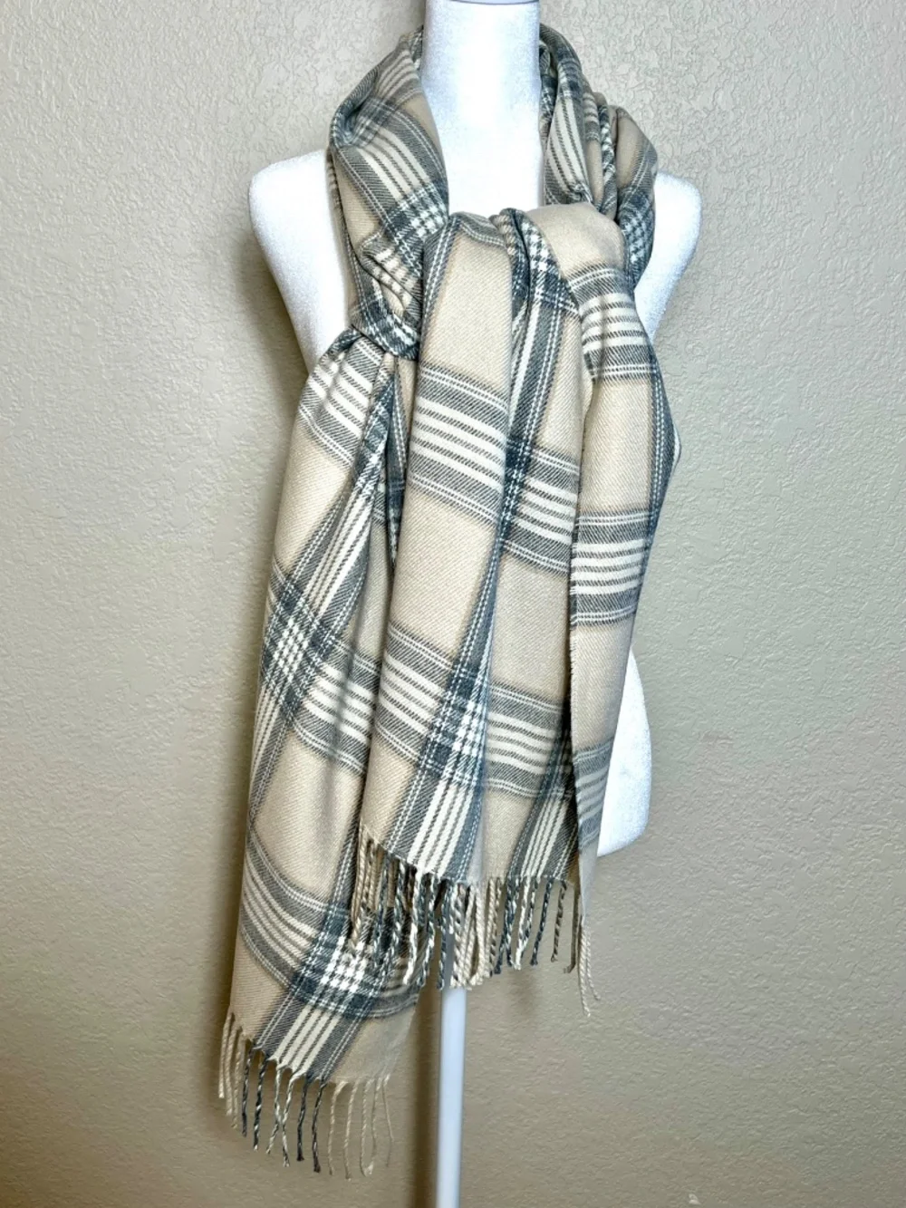 *FIRM PRICE* J. Crew Factory Plaid Fringed Oversized Scarf / Wrap